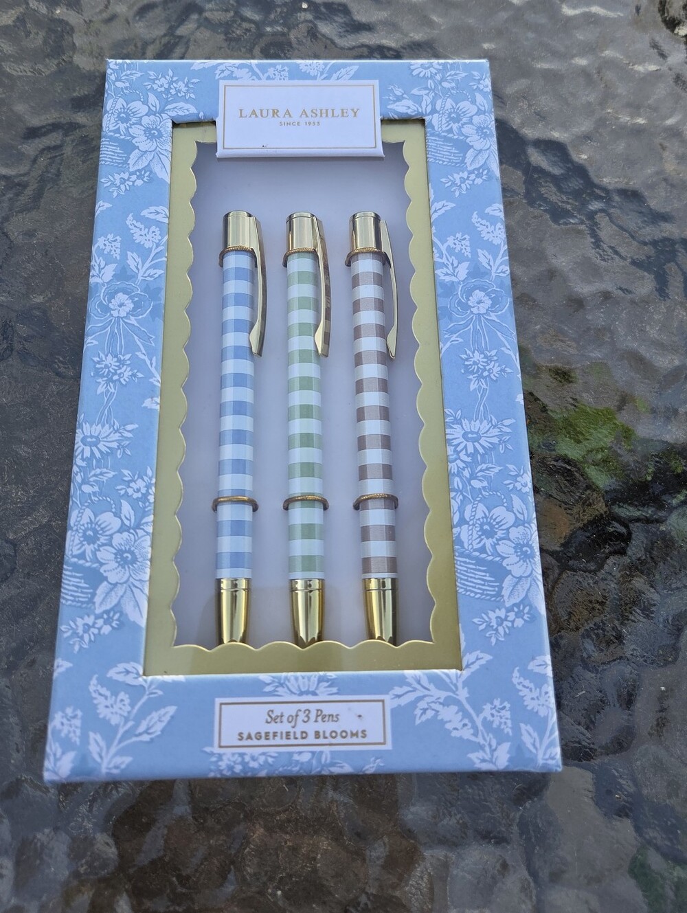 Laura Ashley Sagefield Blooms Set of 3 Striped Pens
